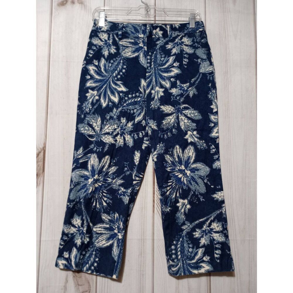 Lauren Ralph Lauren Pants Ladies 4 Blue Floral Cropped Chambray
